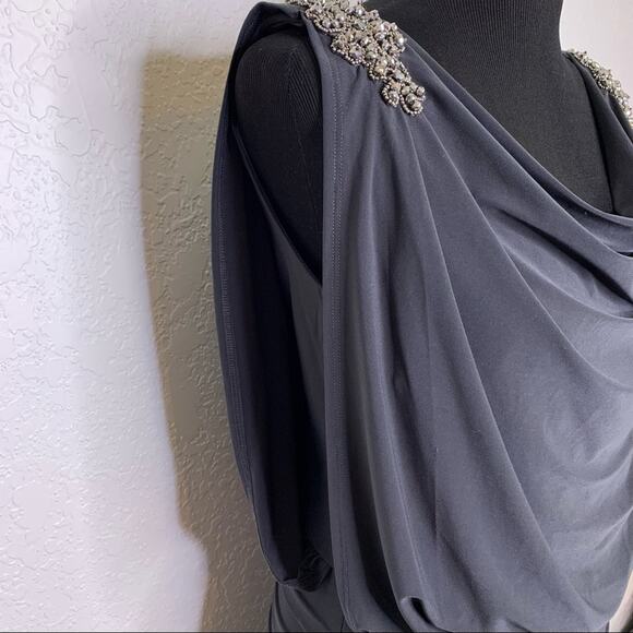 Cache charcoal gray rhinestone shoulder open back dress size 6 - Picture 15 of 15
